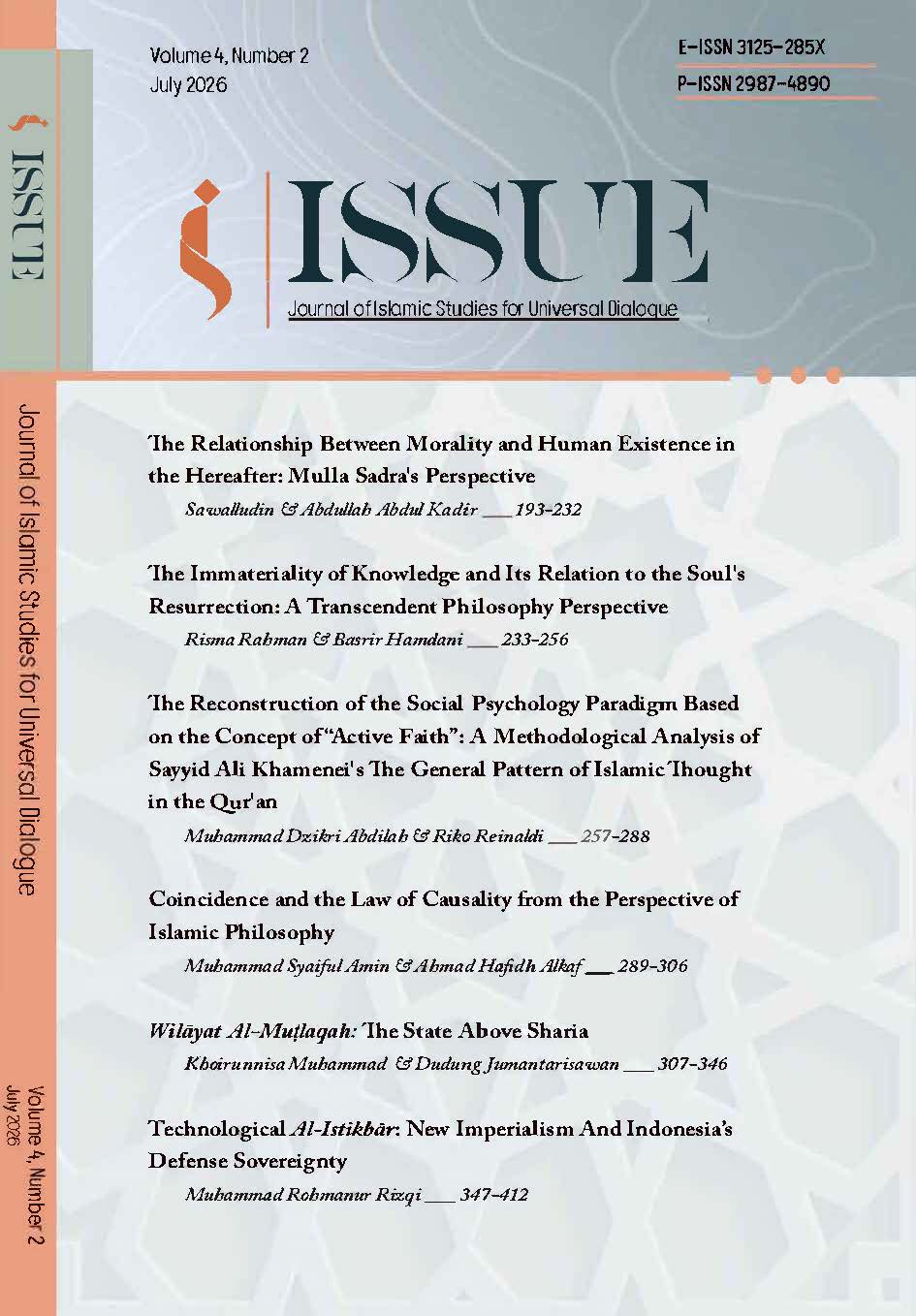 					View Vol. 4 No. 2 (2026): ISSUE: Journal of Islamic Studies for Universal Dialogue
				